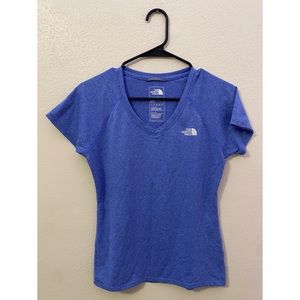 The North Face Blue V Neck Form Fitting Polyester Short Sleeve Tee Shirt Small